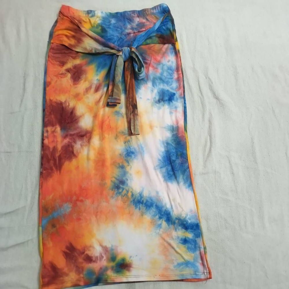 Seduction faux wrap tie front tie dye skirt sz L 1496
